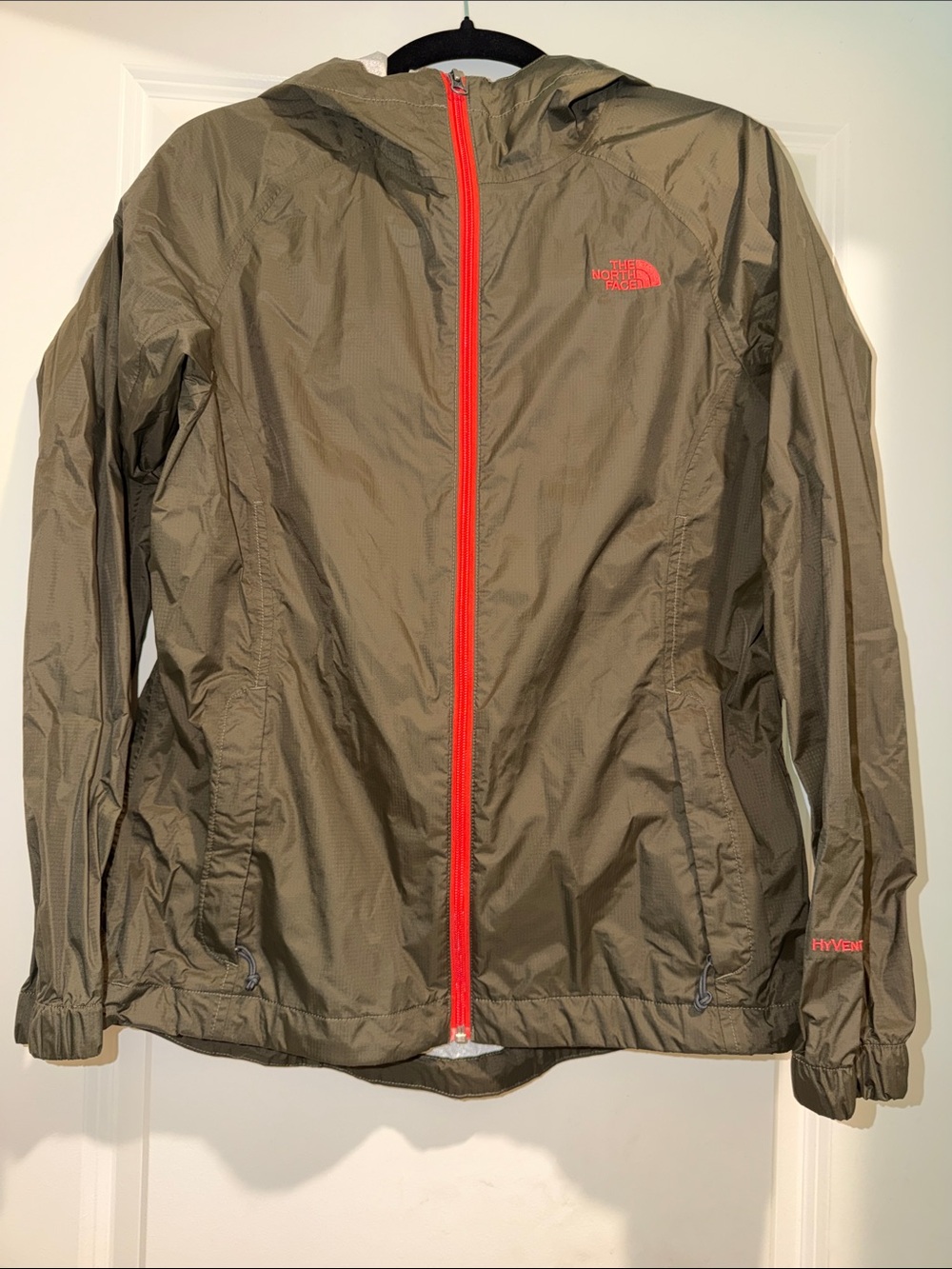 The North Face Olive Green Shell Jacket with Red Trim